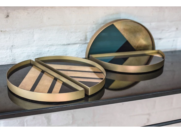 20541 Ethnicraft Geometric Half-Moon Valet Tray set of 2 Ø30cm Decor dichter