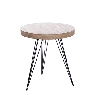 Bijzettafel rond retro hout metaal naturel zwart 55*55*60cm