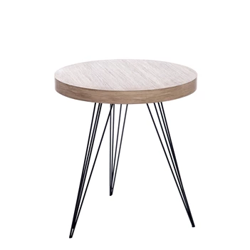 Bijzettafel rond retro hout metaal naturel zwart 55*55*60cm