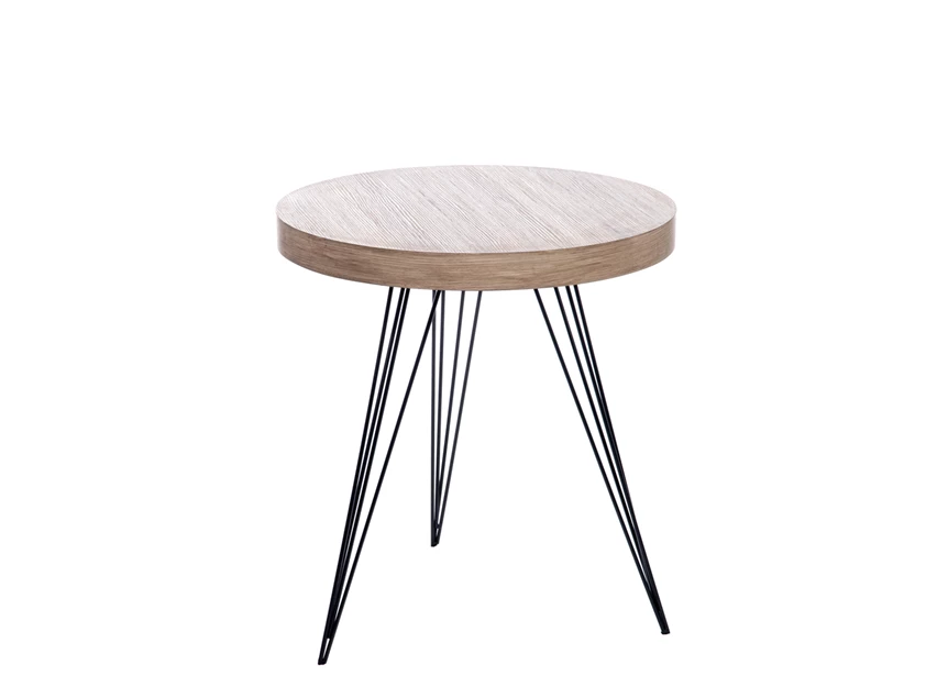 Bijzettafel rond retro hout metaal naturel zwart 55*55*60cm