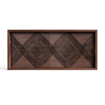 20915 Ethnicraft Walnut Linear Squares Tray 60x31x5cm Bovenkant