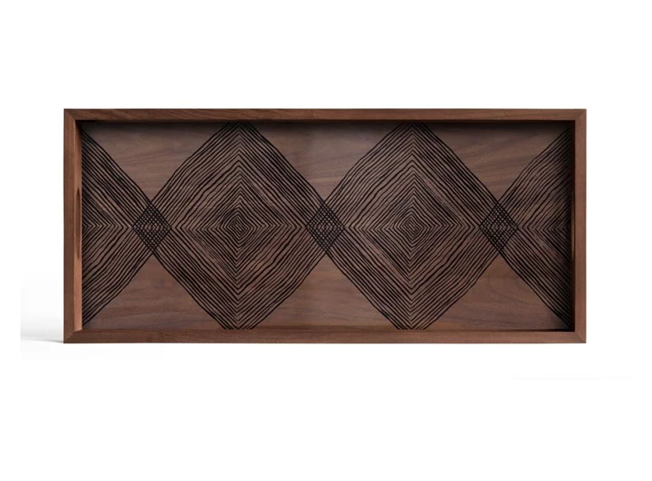 20915 Ethnicraft Walnut Linear Squares Tray 60x31x5cm Bovenkant