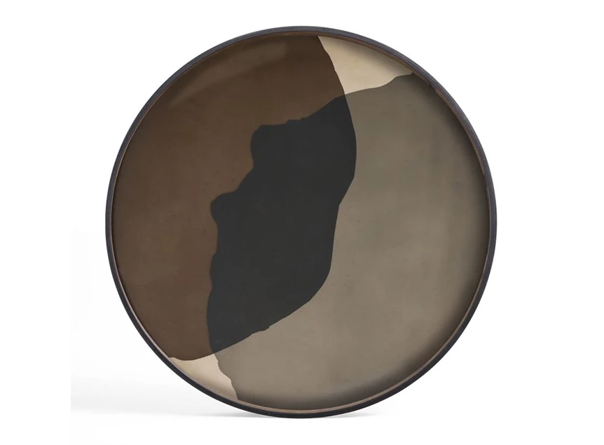 20909 Ethnicraft Graphite Combined dots glass tray XL Ø92cm Bovenkant