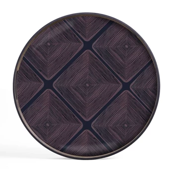 20910 Ethnicraft Midnight Linear Squares Tray S Round Ø48cm Bovenkant