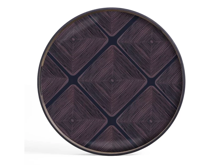 20910 Ethnicraft Midnight Linear Squares Tray S Round Ø48cm Bovenkant