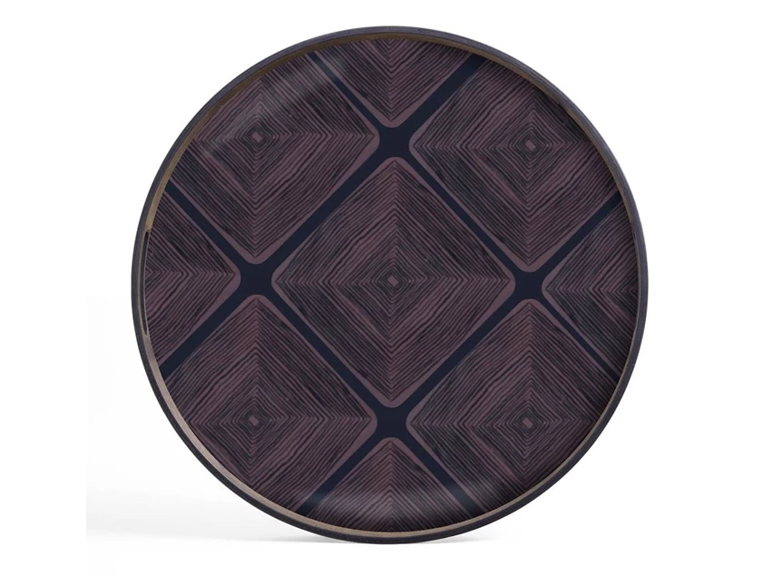 20910 Ethnicraft Midnight Linear Squares Tray S Round Ø48cm Bovenkant