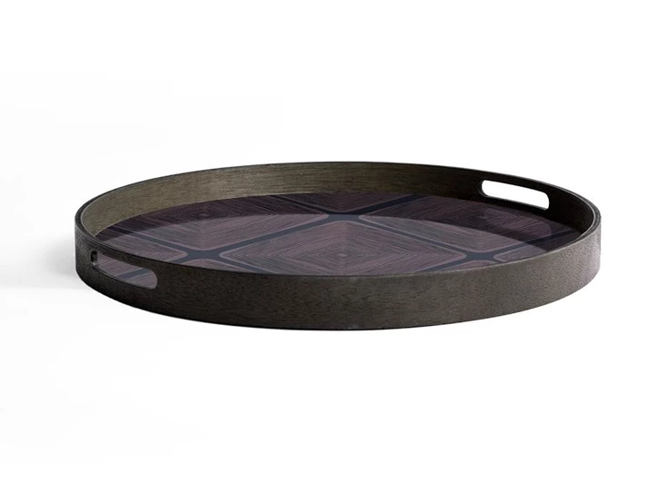 20910 Ethnicraft Midnight Linear Squares Tray S Round Ø48cm Zijkant
