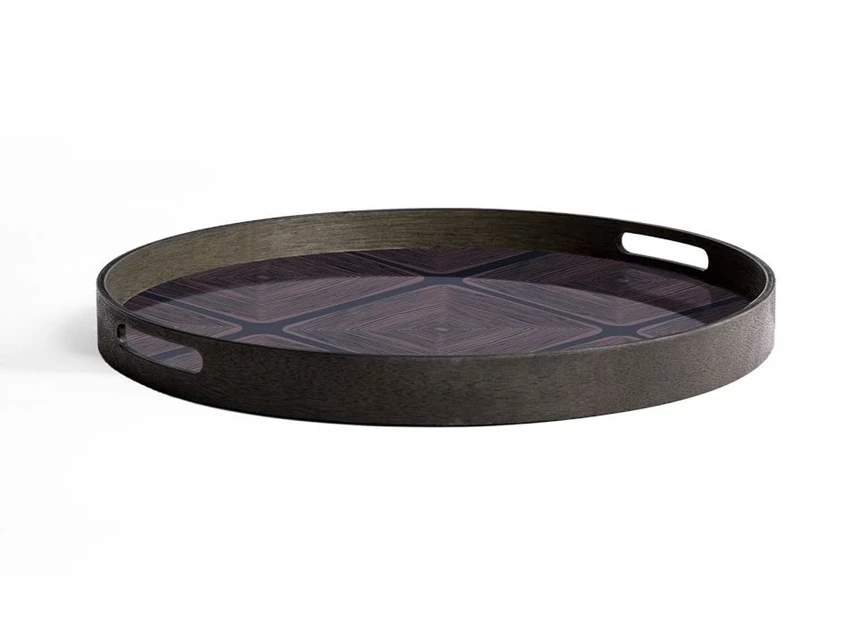 20910 Ethnicraft Midnight Linear Squares Tray S Round Ø48cm Zijkant