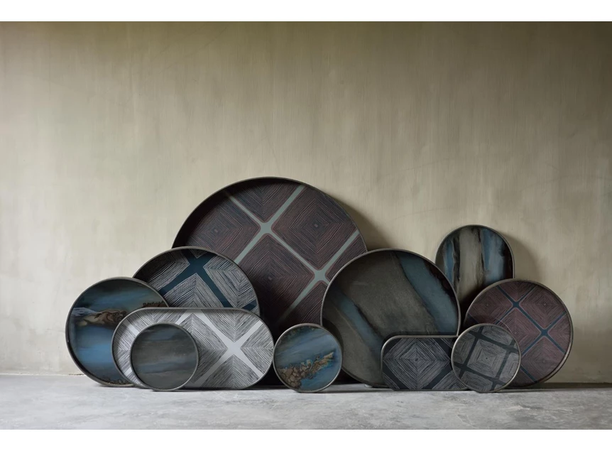 20914 Ethnicraft Slate LInear Squares Tray XL Ø92cm Collectie