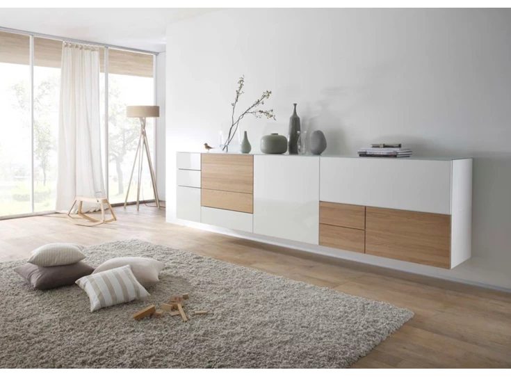 Dressoir Cubo opstelling 602 hoogglans lak wit en hout Sudbrock