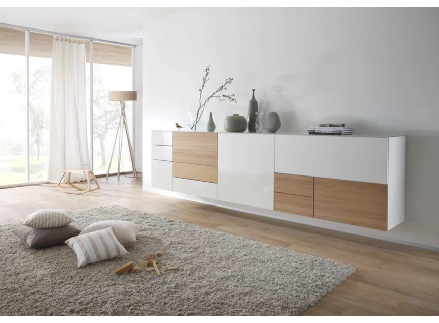 Dressoir Cubo opstelling 602 hoogglans lak wit en hout Sudbrock