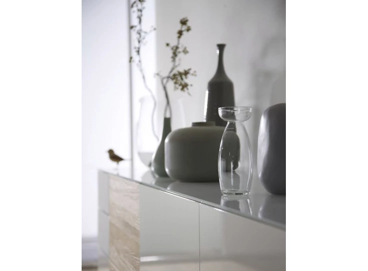 Zijkant Dressoir Cubo opstelling 602 hoogglans lak wit en hout Sudbrock