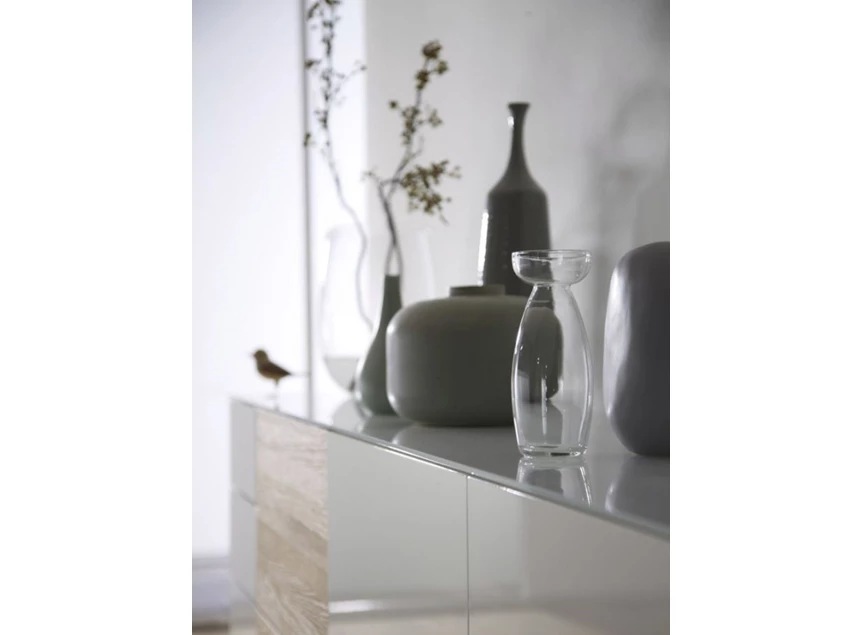 Zijkant Dressoir Cubo opstelling 602 hoogglans lak wit en hout Sudbrock