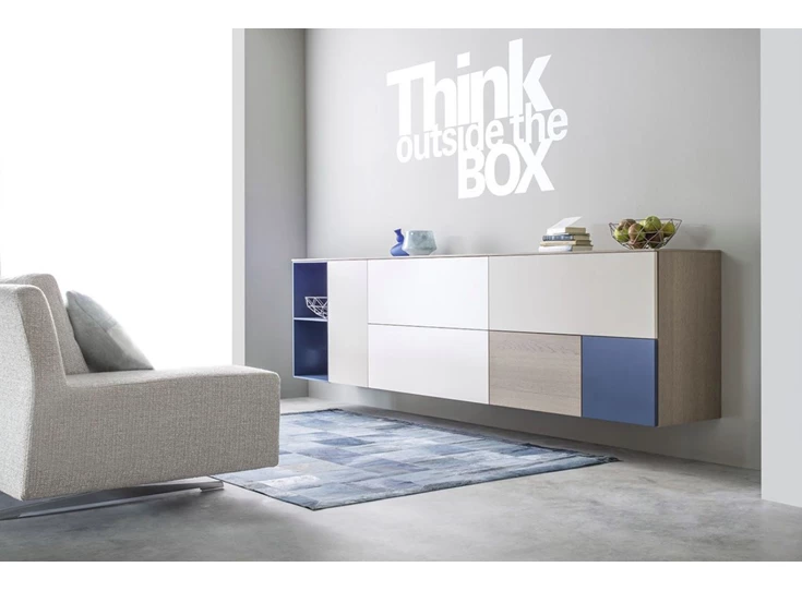 Dressoir Cubo hangend opstelling 59 combi matte lak en hout Sudbrock