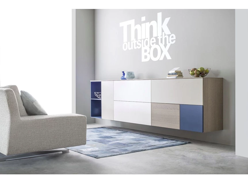 Dressoir Cubo hangend opstelling 59 combi matte lak en hout Sudbrock