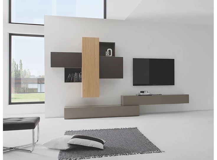 Tv-kast Cubo opstelling 678 combinatie matte lak en hout Sudbrock