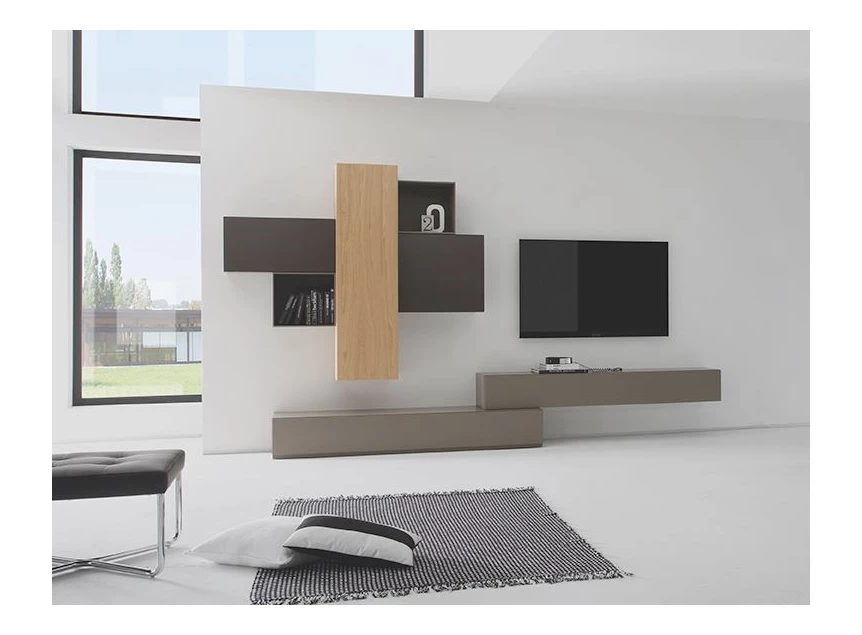 Tv-kast Cubo opstelling 678 combinatie matte lak en hout Sudbrock