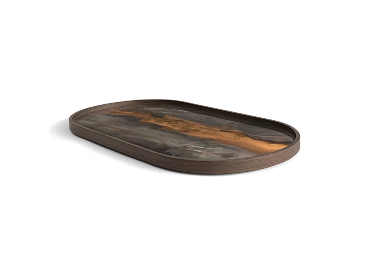 20369 Ethnicraft bronze organic tray M 71x36x3cm Schuin