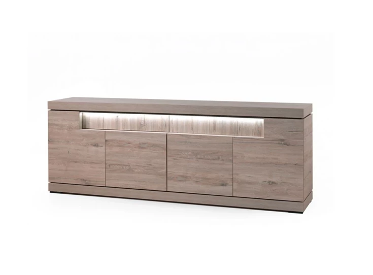 DR1 grote dressoir etna evan K542 millenium eik lichtgrijs met marmer 4 deuren laden LED