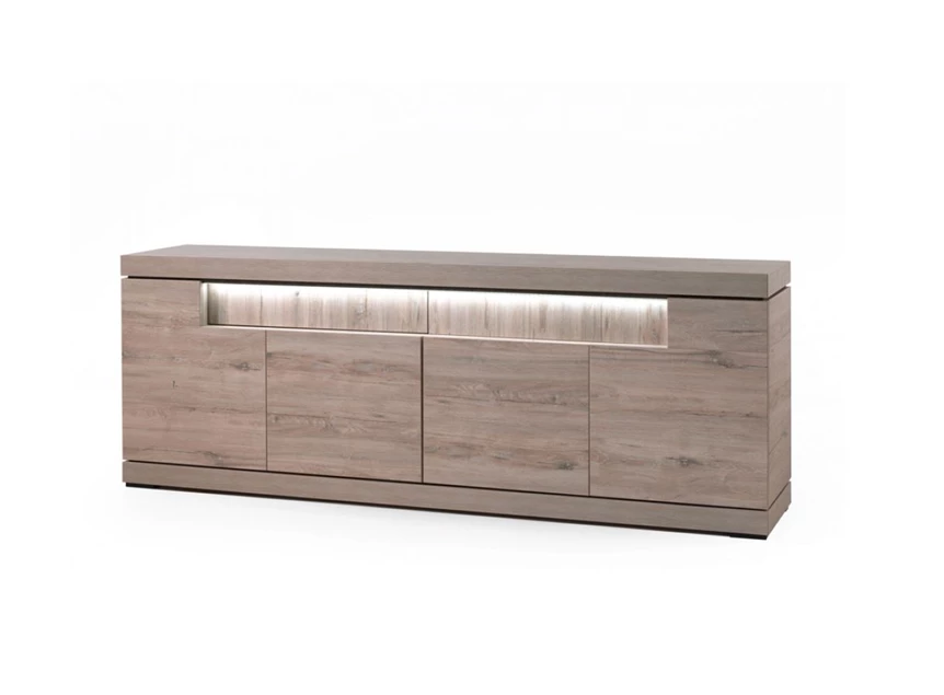DR1 grote dressoir etna evan K542 millenium eik lichtgrijs met marmer 4 deuren laden LED