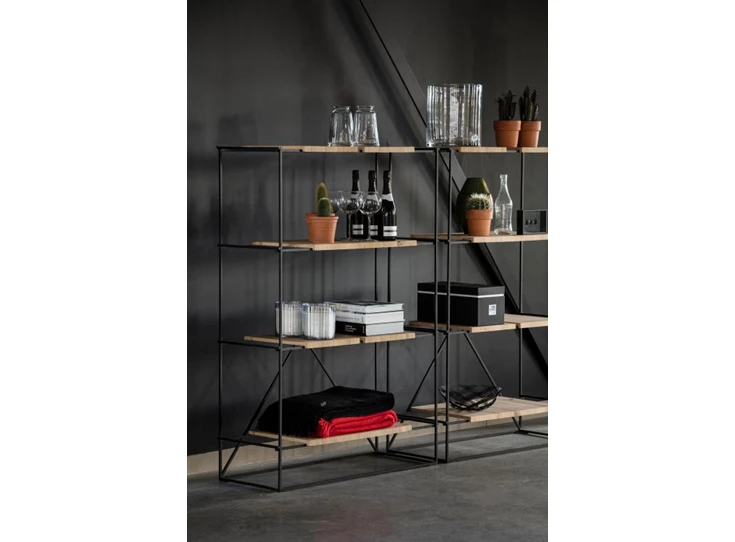 Rek roomdivider Jukebox eik zwart metaal Passe Partout