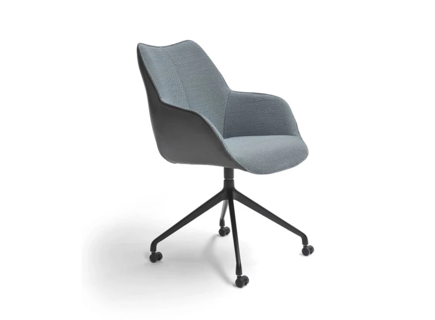 Armstoel Kiq Stervoet met parketwielen stof leder Bree's New World