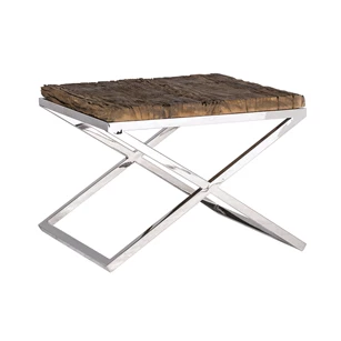 Kensington bijzettafel 60cm richmond interiors 9852 gerecycleerd houten blad rvs stalen kruispoot