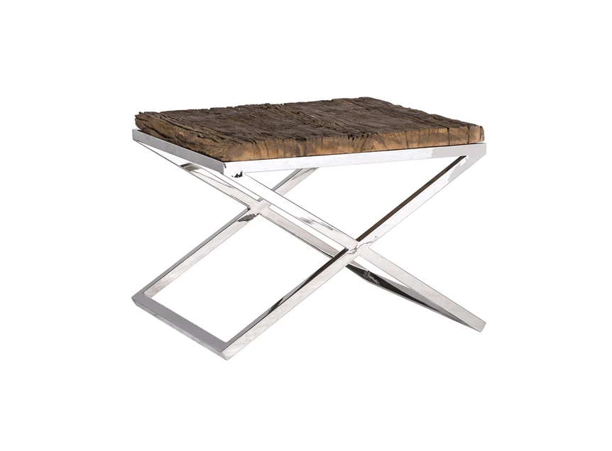 Kensington bijzettafel 60cm richmond interiors 9852 gerecycleerd houten blad rvs stalen kruispoot