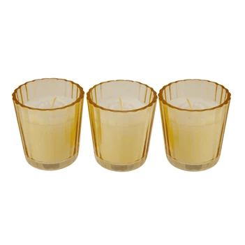 KAARS IN GLAZEN POTJE SET/3 GEEL DREAM S&P