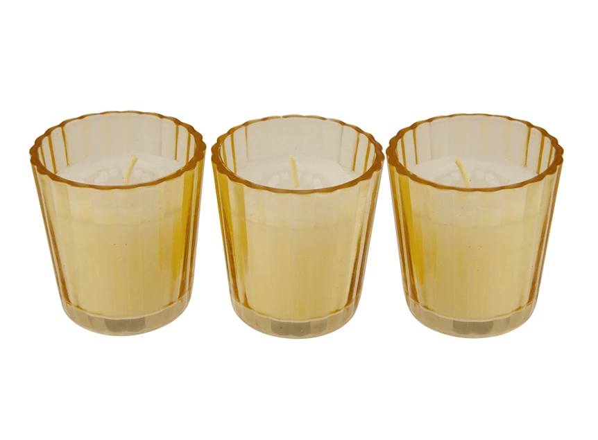 KAARS IN GLAZEN POTJE SET/3 GEEL DREAM S&P