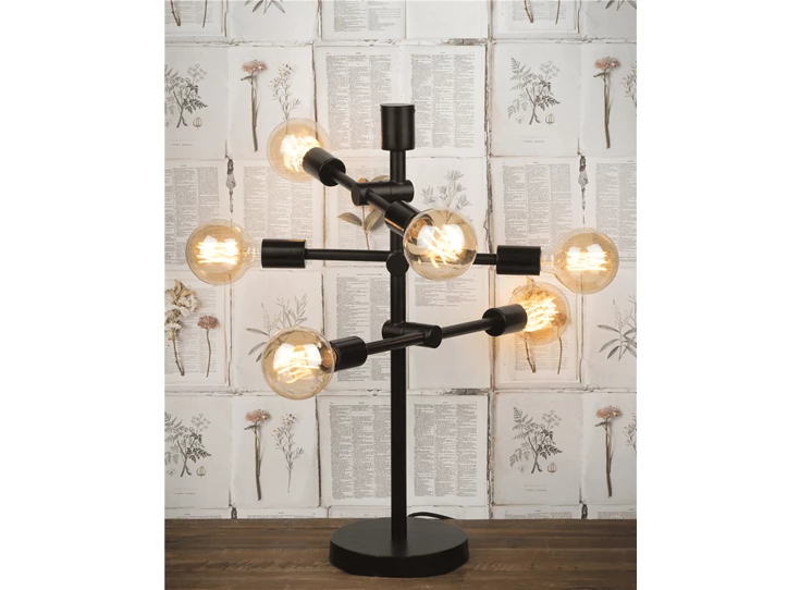 Nashville it's about romi E27 40W metaal black 6 fittingen verlichting design tafellamp modern zwart verstelbaar