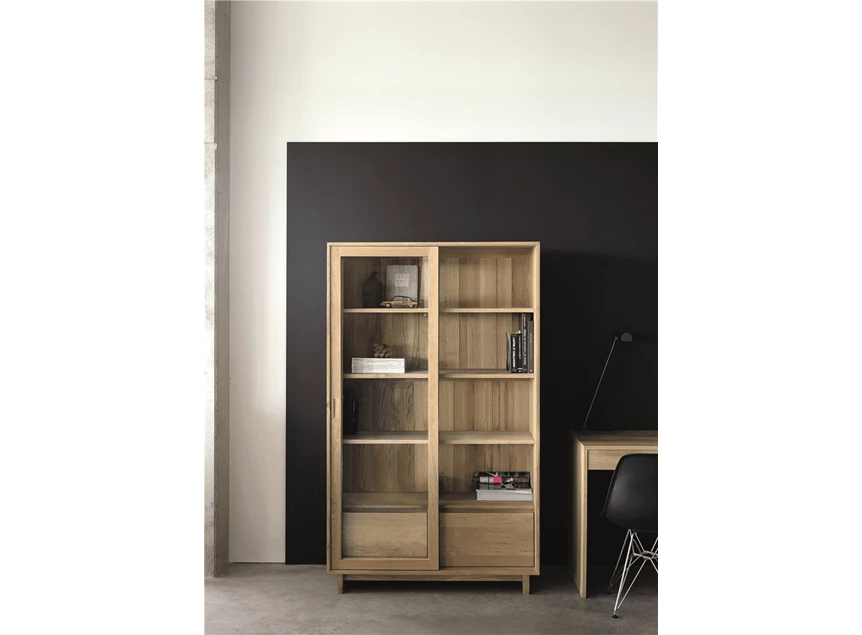 Schuifdeuren Oak Wave Storage Cupboard 51455 legkast vitrine laden glas massief eik hout Ethnicraft