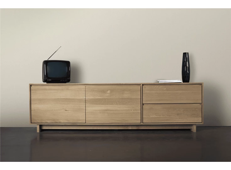 Front Oak Wave Tv Cupboard 51453 tv kast laden klapdeur massief eik hout Ethnicraft