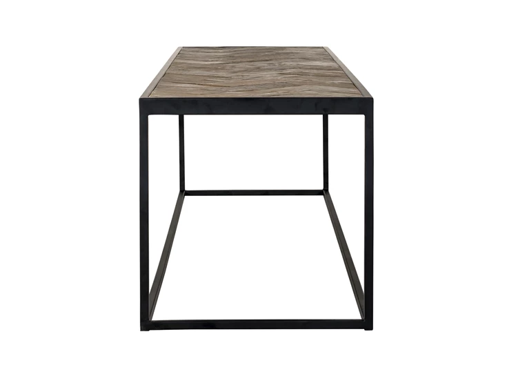 Herringbone oude eik tafelblad zwart ijzer onderstel richmond interiors industrieel design visgraat motief