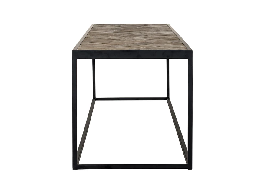 Herringbone oude eik tafelblad zwart ijzer onderstel richmond interiors industrieel design visgraat motief