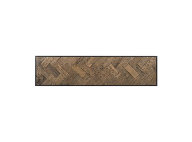 Herringbone oude eik tafelblad zwart ijzer industrieel design visgraat motief onderstel richmond interiors