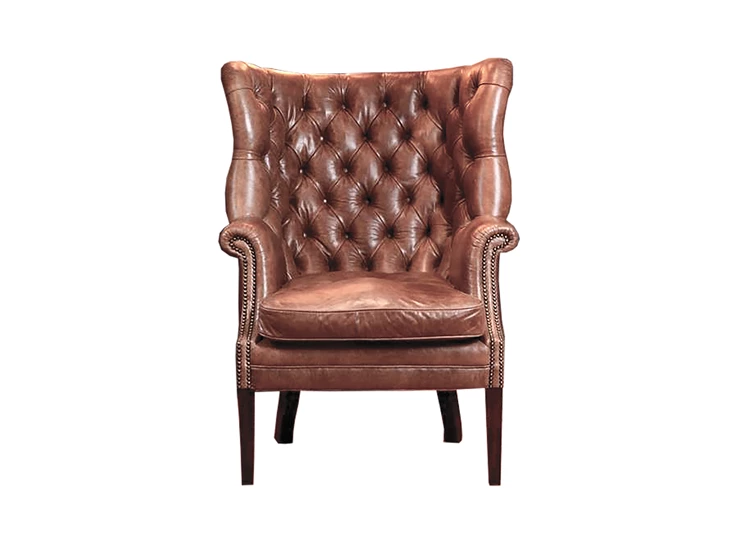 Mackenzie tetrad nagels mahonie poten armen visgraat natuurleder leder chair knopen engelse stijl