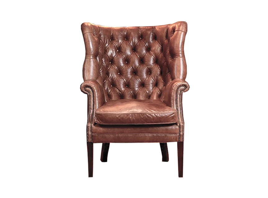 Mackenzie tetrad nagels mahonie poten armen visgraat natuurleder leder chair knopen engelse stijl