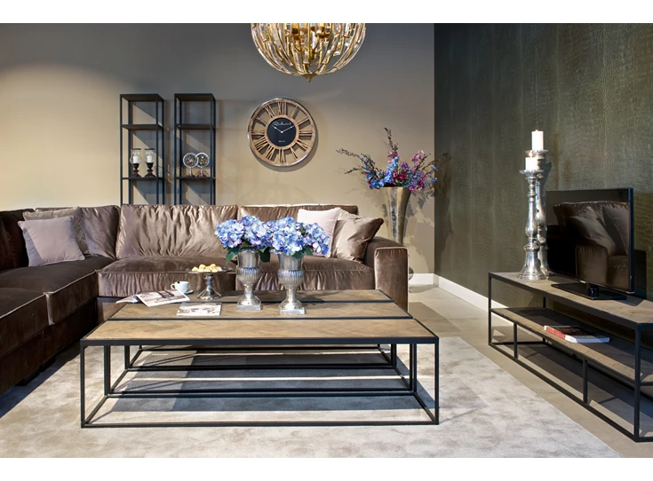 Herringbone zwart design richmond interiors tafelblad visgraat motief onderstel ijzer industrieel oude eik