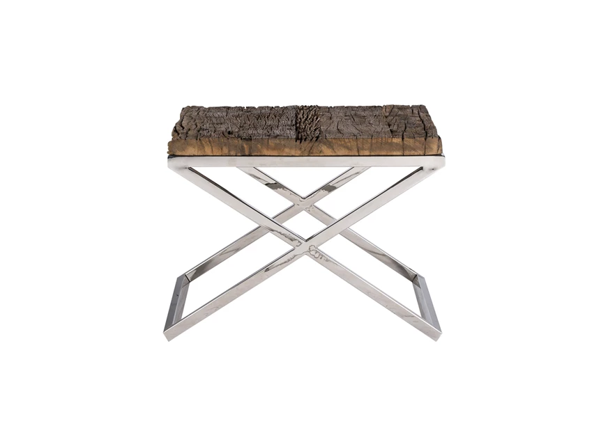 Kensington bijzettafel gerecycleerd houten blad rvs stalen kruispoot 60cm richmond interiors 9852