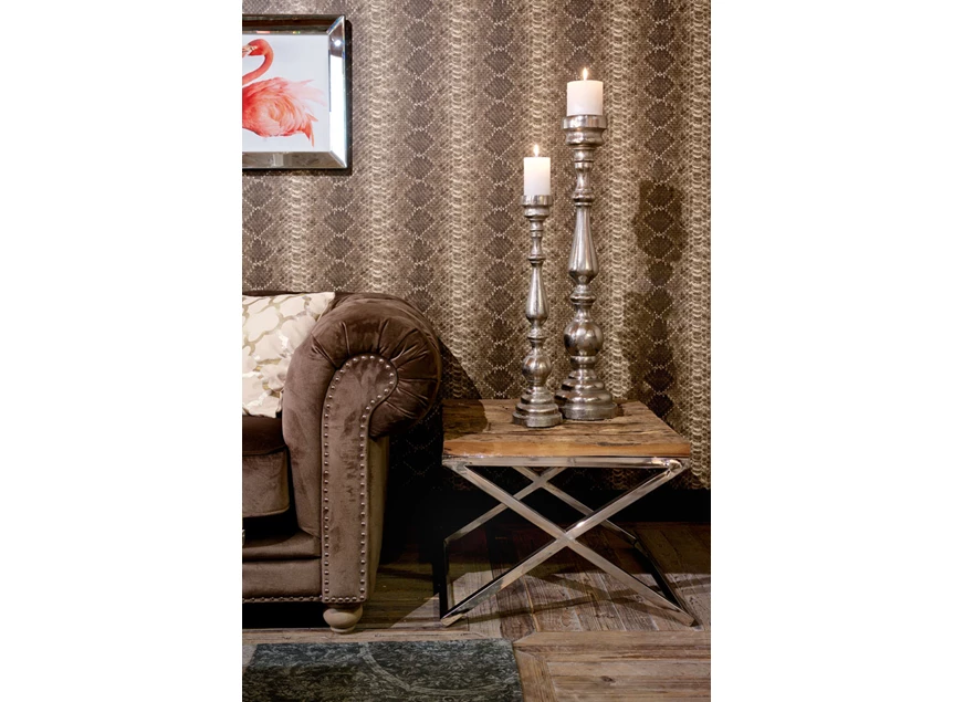 Kensington bijzettafel 60cm richmond interiors 9852 blad rvs stalen kruispoot gerecycleerd houten