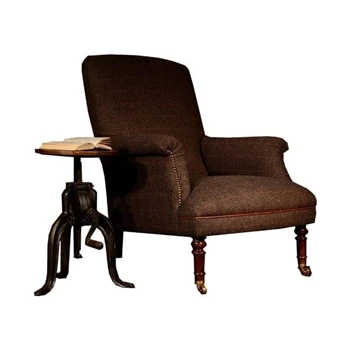 Dalmore chair harris tweed stof wielen mahonie poten engelse stijl fauteuil tetrad