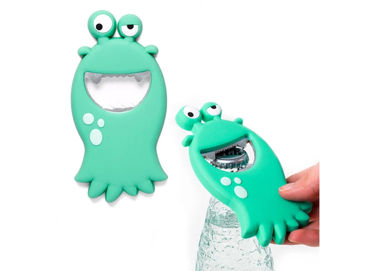 Monster bottle opener flesopener turkioos rubber handvat metaal magneet
