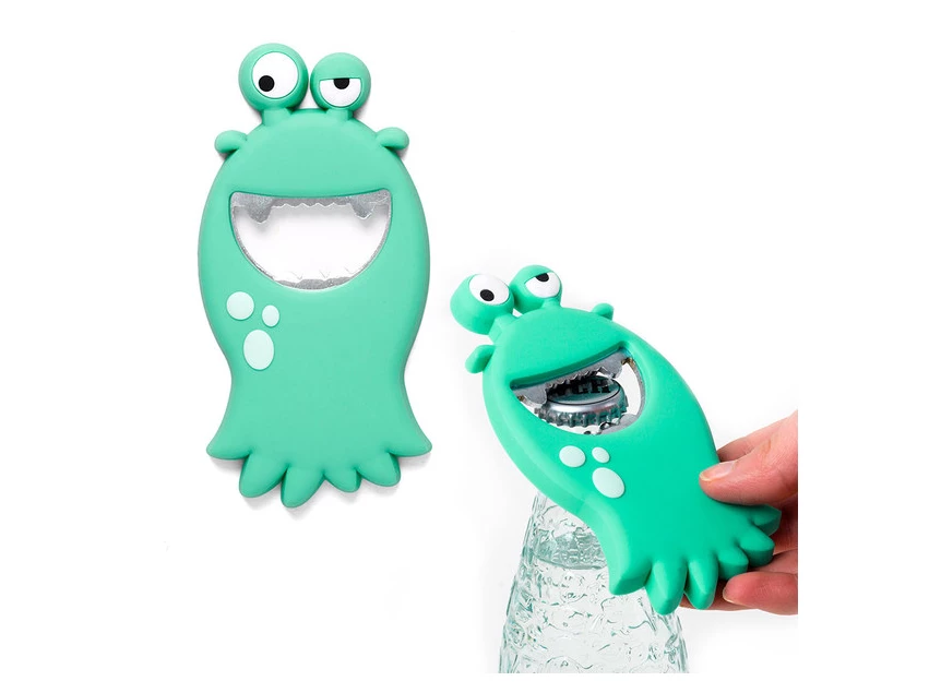 Monster bottle opener flesopener turkioos rubber handvat metaal magneet