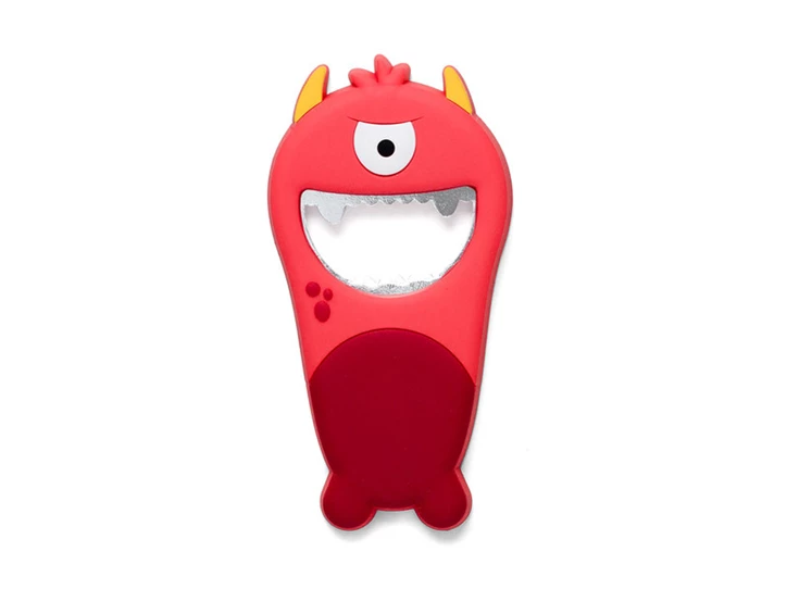 Monster bottle opener flesopener rood rubber handvat metaal magneet