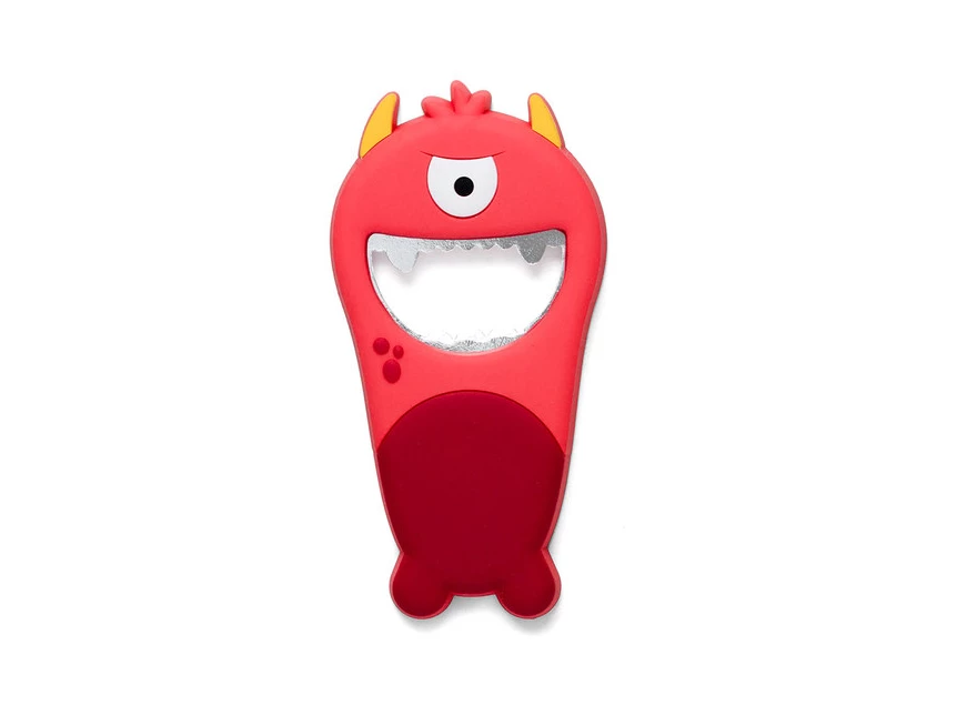 Monster bottle opener flesopener rood rubber handvat metaal magneet