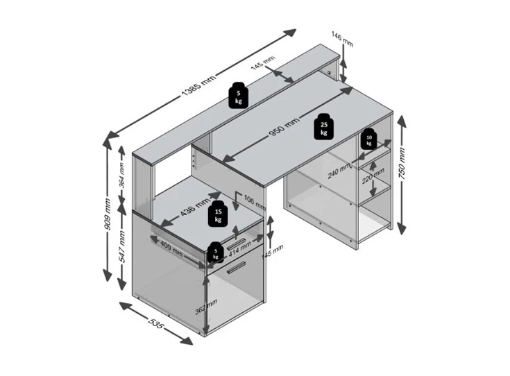 Bureau Bolton 3006-001 afmetingen
