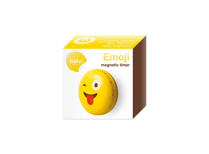 Emoji keukenwekker magneet rond smiley balvi B26629 keukenhulp magnetic timer bergers geel uitstekende tong