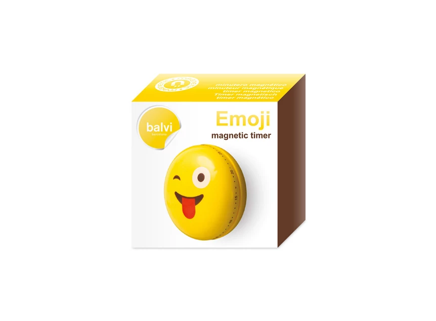 Emoji keukenwekker magneet rond smiley balvi B26629 keukenhulp magnetic timer bergers geel uitstekende tong
