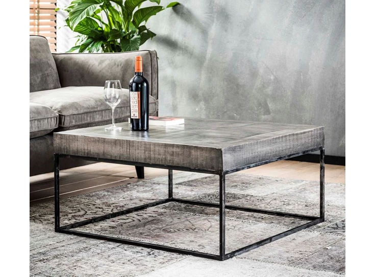 Grado salontafel frame grijs antiek 2292-16AG 80x80cm mangohout vierkant stalen vintage